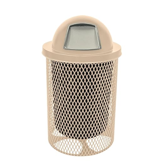 RDT-TAN Heavy Duty 32 Gallon Round Trash Receptacle, Liner Included, Tan with Dome Lid, Made in America