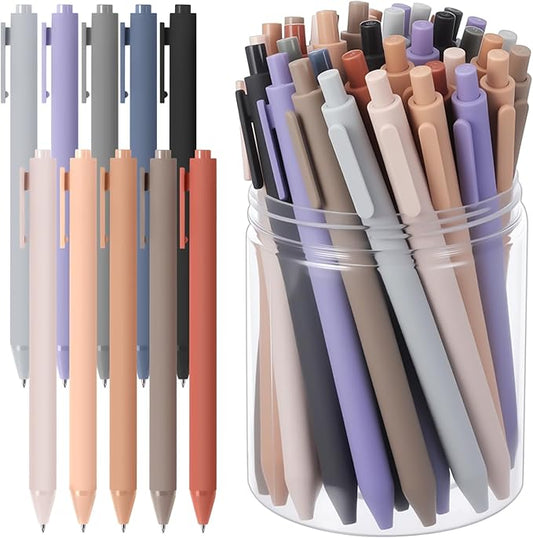 Crtiin 50 Pcs Gel Ink Pens Bulk Black Ink, Smooth Writing Cute Colorful Pens for Back to School First Day of School Teacher Student Server Office Supplies Staff Party Favor Gifts (Morandi Colors)