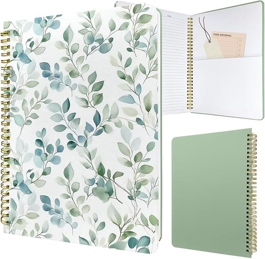 Cute Spiral Notebook journal B5 Aesthetic Pretty Design for Women Girls Kawaii with Pocket, 10 x 7.2 inch, Lined, Spring Leaves