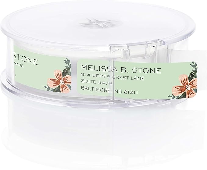 Mint and Pink Floral Rolled Address Labels/Roll of 250 Personalized Return Address Labels/Designer Return Address Stickers in Elegant Plastic Dispenser