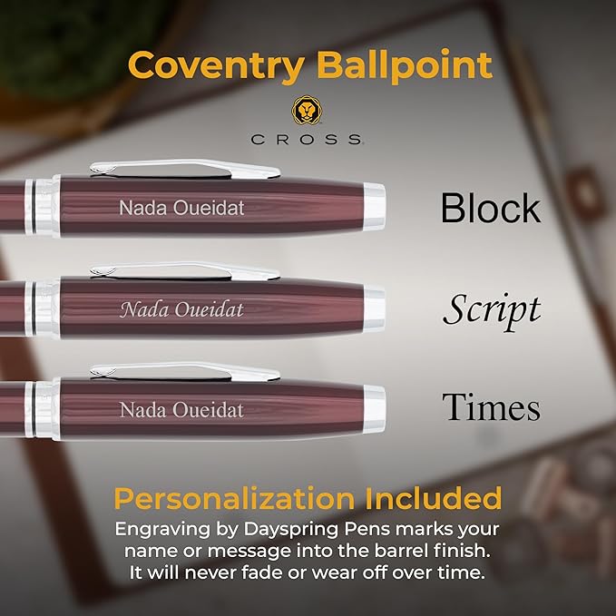 Personalized, Custom Engraved Cross Pen for Men or Women | Cross Coventry Ballpoint Pen | Luxury Gift for Office, Graduation and Business [Red Lacquer with Chrome Trim]