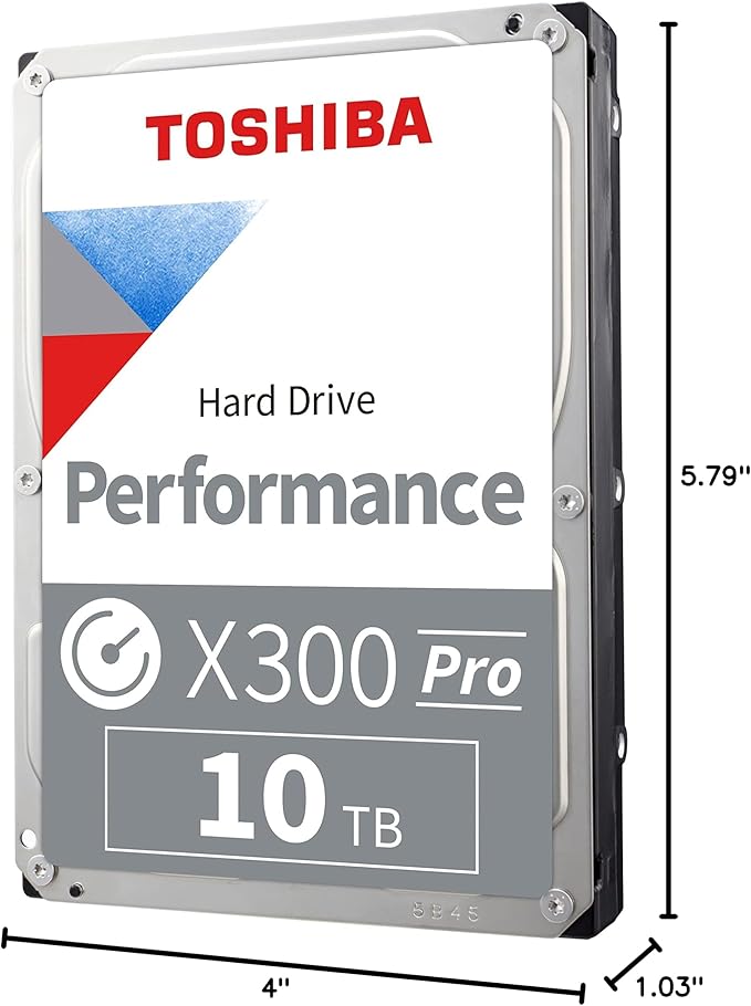Toshiba X300 PRO 10TB High Workload Performance for Creative Professionals 3.5-Inch Internal Hard Drive – Up to 300 TB/Year Workload Rate CMR SATA 6 GB/s 7200 RPM 512 MB Cache - HDWR71AXZSTB