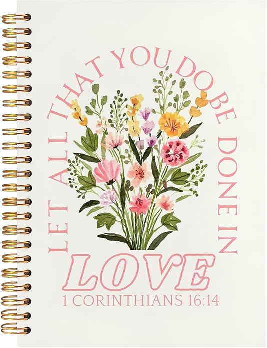 BearCake Prayer Journal for Women, Bible Journaling Notebook, Christian Gifts for Women, Let All That You Do Be Done in Love Prayer Journal for Women, Bible Journal Hardcover Spiral Notebook 5.5x8.3