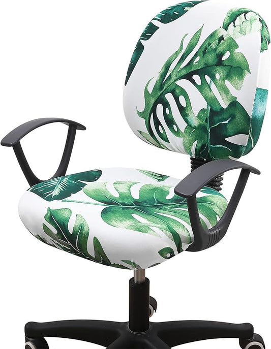 Smiry Stretch Printed Office Computer Chair Covers, Universal Washable Removable Desk Rotating Chair Slipcovers Protector, Seat + Backrest Cover - Green