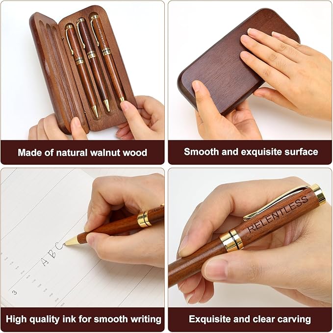 Fancy Wooden Pens Set with Box Congratulations Gifts for Women Men New Job Promotion Gift for Coworkers Boss Lady Office Business Pen Nice Positive Writing Pens Journaling Luxury Engraved Pens