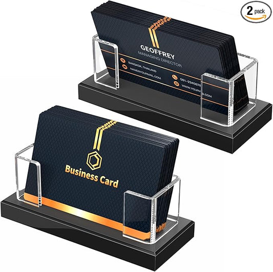 NIUBEE Acrylic Business Card Holder: Clear Plastic Business Cards Display Stand for Desk - Gift Card Organizer for Office 2 Pieces
