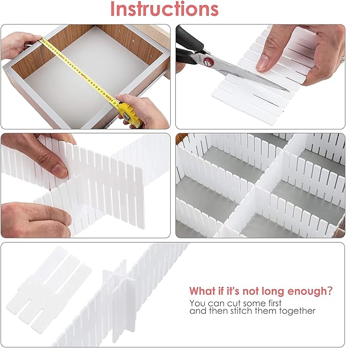 40Pcs Drawer Dividers, Adjustable Drawer Organizer for Socks, Underwear, Makeup, Can Help Tidy Kitchen, Bedroom, Dresser White