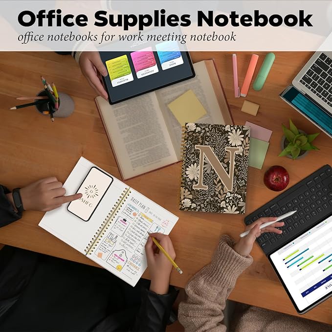 Initial N Personalized Journal Notebook, Boho Floral Journaling Notebooks for Women Girls, Costom Monogrammed Gifts for Women Mom Girls Friends, Letter Spiral Notebook, 5.5x8.3