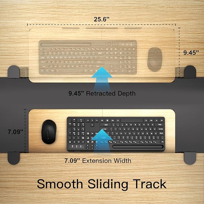 Ergonomic Keyboard Tray Under Desk Pull Out with Adjustable C-Clamp Mount, Slide-Out Computer Keyboard and Mouse Platform Drawer for Office and Home Typing (Light Wood)