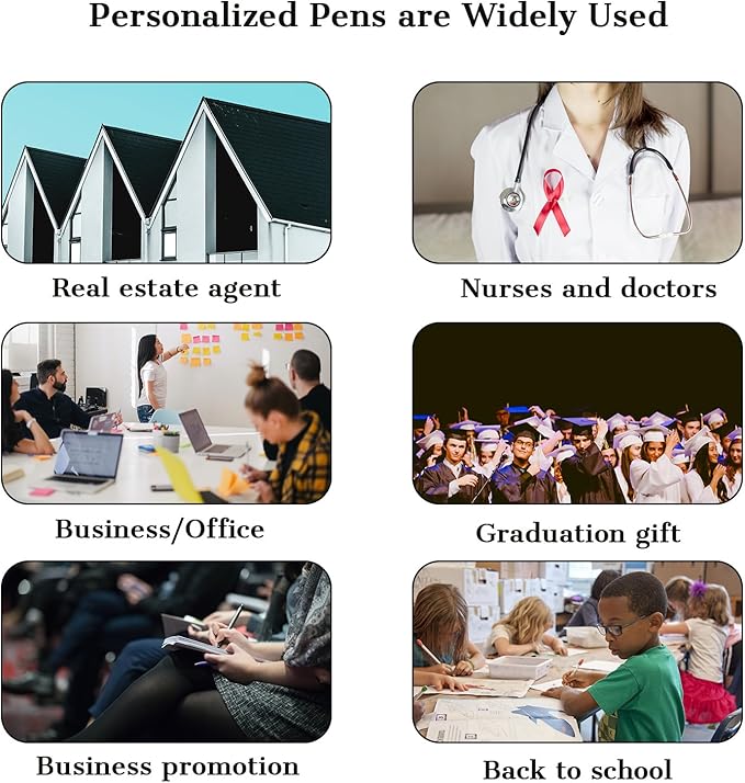 Personalized Pens with Name Logo or Message, Up to 1200 pcs Bulk Custom Metal Ballpoint Pen with Black Ink Customized Gift for Business, Graduation and Promotions (Black)