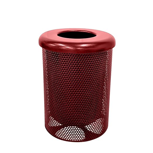 RFT-P-TXTBUR Heavy Duty Round Trash Receptacle with Flat Top, Liner Included, 32 Gallon, Textured Burgundy, Made in America