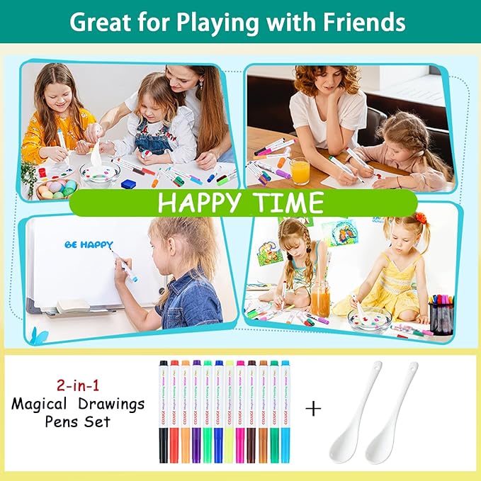 Magical Drawing Pens for Kids Water, Kiddies Create Magical Floating Drawings Bundle, 12 Colors Magic Water Painting Marker Set with 2 Spoons, Water Art Pen Kit for DIY Tattoo, Gifts for Boys & Girls