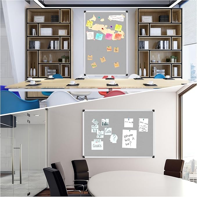 XBoard Bulletin Board 36 x 24 inch, Grey Fabric & Cork Board 3' x 2' with Sliver Aluminum Framed for Home Office School Pin Collections