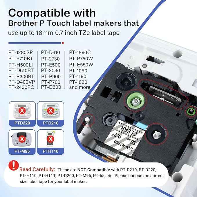 Labelife Label Maker Tape 18mm Clear TZe-141 Compatible with Brother P Touch TZe TZ Tape 18mm 0.7 Laminated Clear TZe141 TZ-141 3/4 Inch Label for Ptouch PTD600 PTD400AD PT1880, 5-Pack