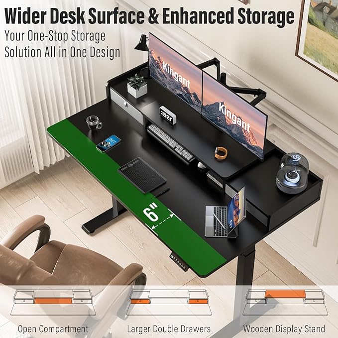 Standing Desk with Drawers,Thickened Table Legs Sit Stand Desk Electric for Home Office & Gaming,Ergonomic Stand Up Desk Cable Management Tray(Classic Black) (Classic Black, 48″ x 30″)