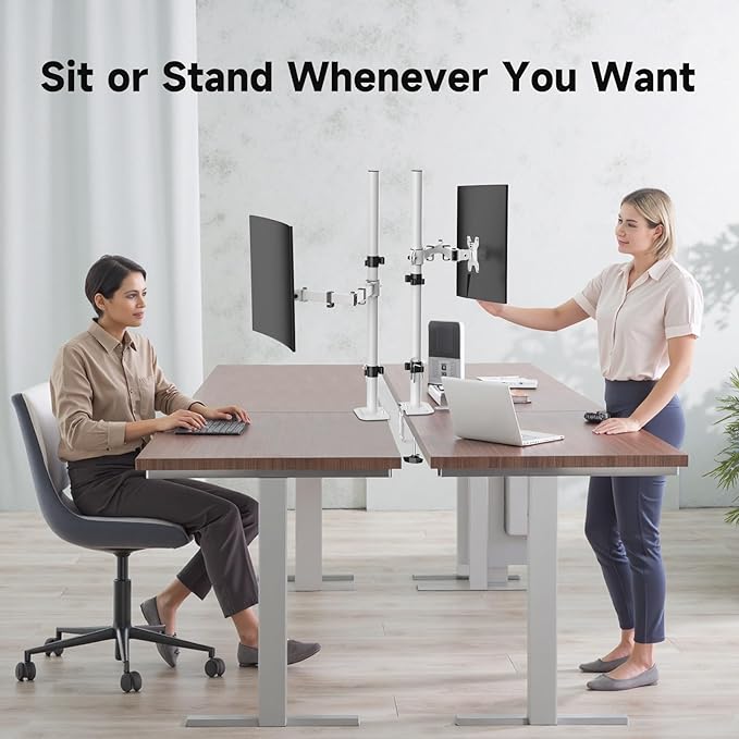 Suptek Single Monitor Arm Desk Mount Fully Adjustable Monitor Stand for 1 / One Screen up to 32 inch Extra Tall 31.5 inch Pole,White (MD6821W)