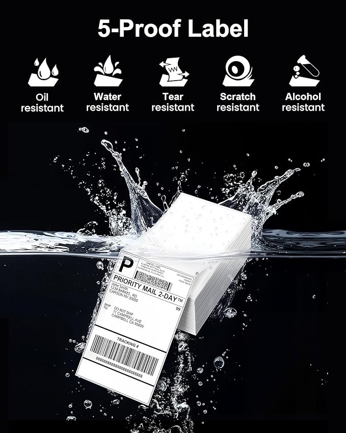 Phomemo 4x6 Shipping Labels, 500 PCS Fan-Fold Thermal Labels, Compatible with MUNBYN,JADENS,Nelko,Phomemo 241bt,243BT, D450BT,D520BT,2411BT Label Printer,Water/Oilproof Label Stickers for Address Mail