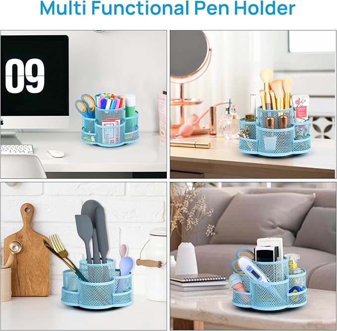 Pen Holder for Desk, Rotating Pencil Holder, Cup Holder for Desk Office, Pen Organizer (Sky Blue)