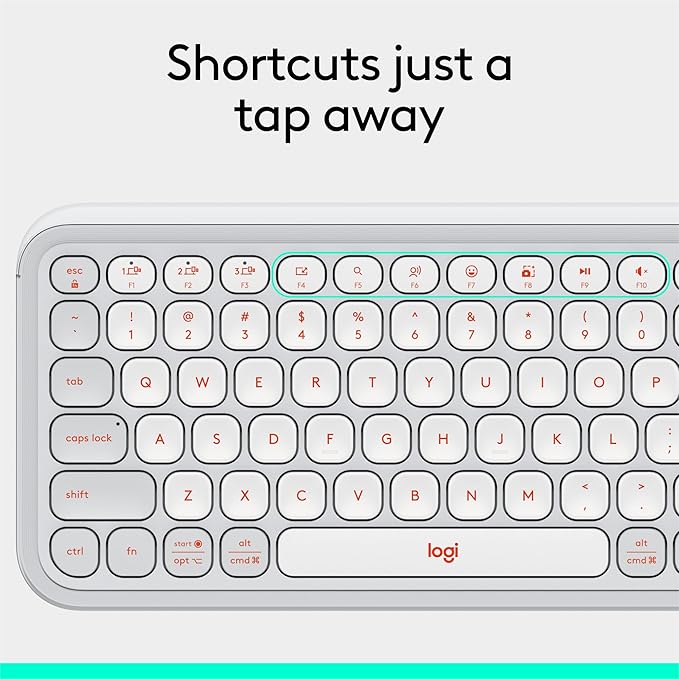Logitech POP ICON Keys Wireless Bluetooth Keyboard, Comfortable Typing, Programmable Keys, Easy-Switch Between up to 3 Devices, for Laptop, Tablet, PC – Off White and Orange