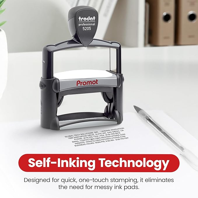 Promot Large Professional Stainless Steel Stainless Steel Self Inking 6 Lines Custom Stamp - Personalized Office Stamp