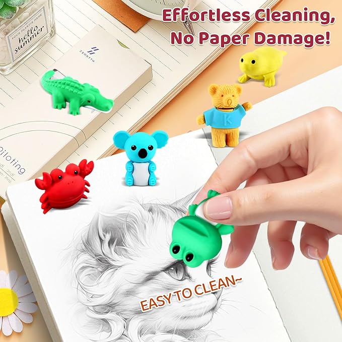64Pcs Animal Erasers Bulk Cute Desk Pets Kids Puzzle Erasers Take Apart Cool 3D Eraser Mini Pencil Eraser Fun Party Favors for School Supplies Classroom Rewards Easter Egg Fillers Gifts