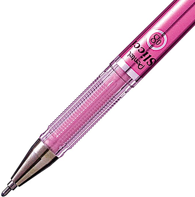 Pentel Arts Slicci Metallic 0.8 mm Needle Tip Gel Pen, Metallic Pink Ink, Box of 12 (BG208-Mp)