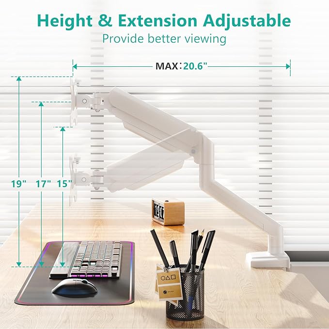 WALI Single Monitor Arm Mount Stand, Adjustable Gas Spring Arm Monitor Mount for Display up to 32 Inch,19.8lbs Capacity (GSMP001W), White