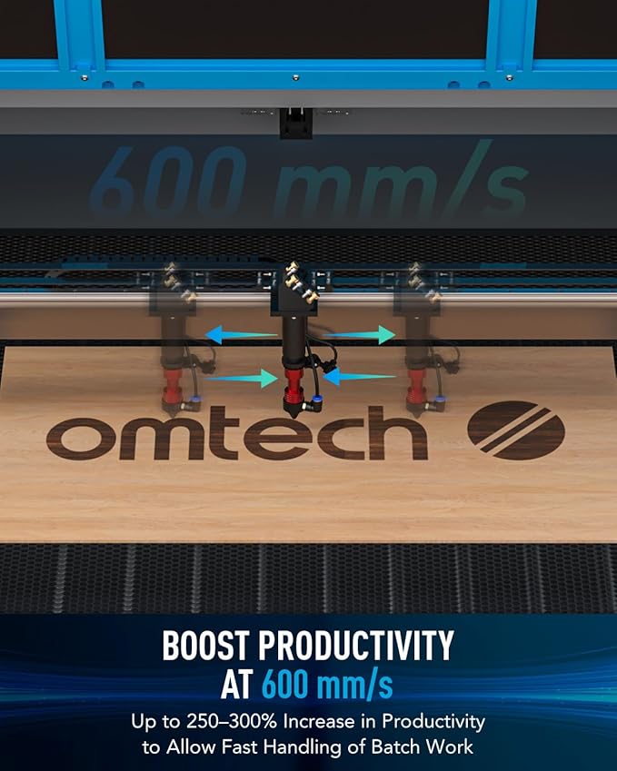 OMTech 150W CO2 Laser Engraver with LightBurn & Water Chiller, 63" x 40" Laser Engraving Cutting Machine with Autofocus Autolift 3 Way Pass Air Assist, Laser Cutter for Wood Glass Acrylic More