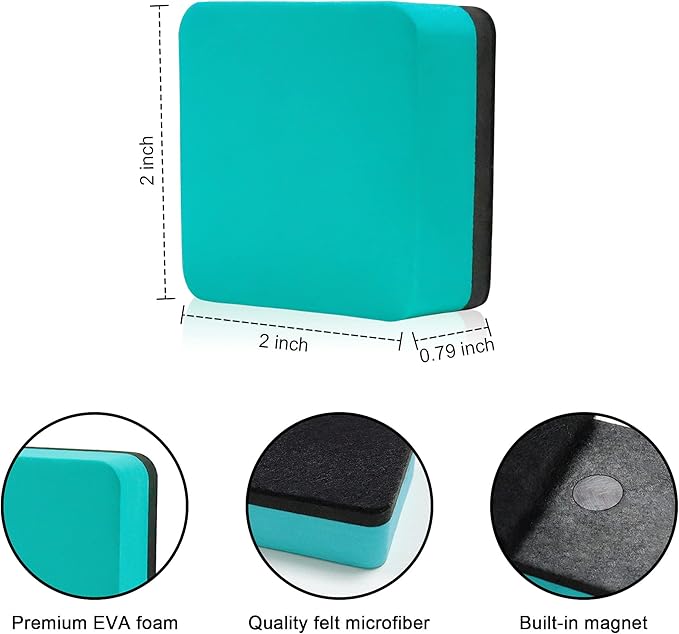 Mini Dry Erase Erasers, IHPUKIDI 48 Pack Magnetic Whiteboard Dry Erasers Chalkboard Cleaner Wiper for Kids and Classroom Teacher Supplies, Home and Office (2 x 2 Inch)