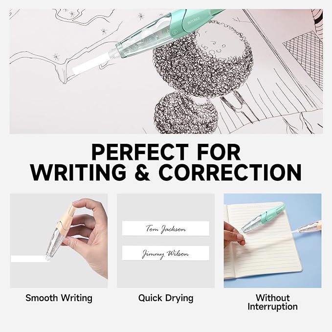 White Correction Tape, Retractable Refillable Correction Tape, With Smooth Pull Out Tape Applicator, Aesthetic Cute Correction Pen for Office Supplies