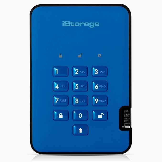 iStorage diskAshur2 HDD 5TB Blue | Secure portable hard drive | Password protected | Dust & water resistant | Hardware Encryption