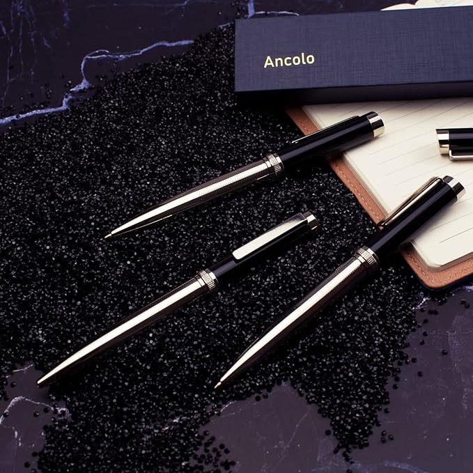 Ancolo Personalized Pens - Advertising Buesiness Gift Office Writing Set- Engraved with Your Message Name Company Team Name, Phone Number Perfect for Business Men 5 Pens/BOX