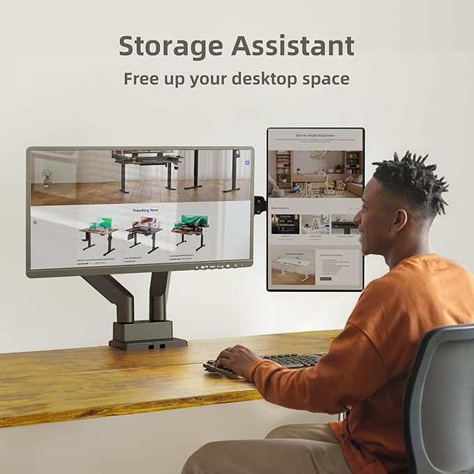 Claiks Dual Monitor Mount for Max 35 inch Screens Stand up to Max 89 lbs, Ergonomic Gas Spring Heavy-Duty Adjustable Monitor Arm, with Clamp and Grommet Base, VESA Mounting Holes 75&100mm, Black