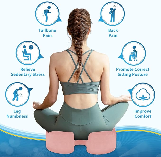 BlissTrends Seat Cushion,5.2in Thick Memory Foam Cushions for Office Chair, Car Seat, Airplane, Relieving Pressure Tailbone Sciatica Back Pain for Long Sitting Office Workers, Car Drivers Pink