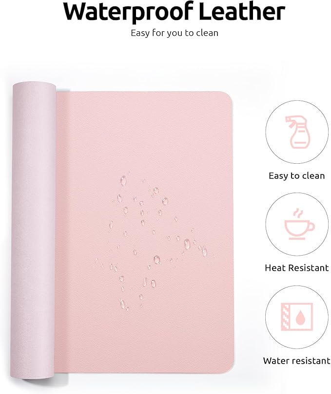 YSAGi Leather Desk Protector, Office Mat, Large Mouse Mat, Non-Slip PU Leather Blotter, Laptop Desk Pad, Waterproof Writing Pad for Office and Home (Light Pink, 35.4" x 17")