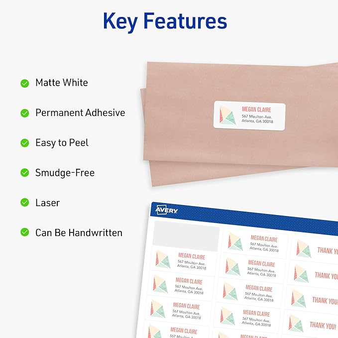 Avery Easy Peel Printable Address Labels with Sure Feed, 1" x 2-5/8" Customizable Stickers, White, 1,500 Blank Mailing Labels, Great for Mailing, Shipping, and More (2-Pack of 5260)