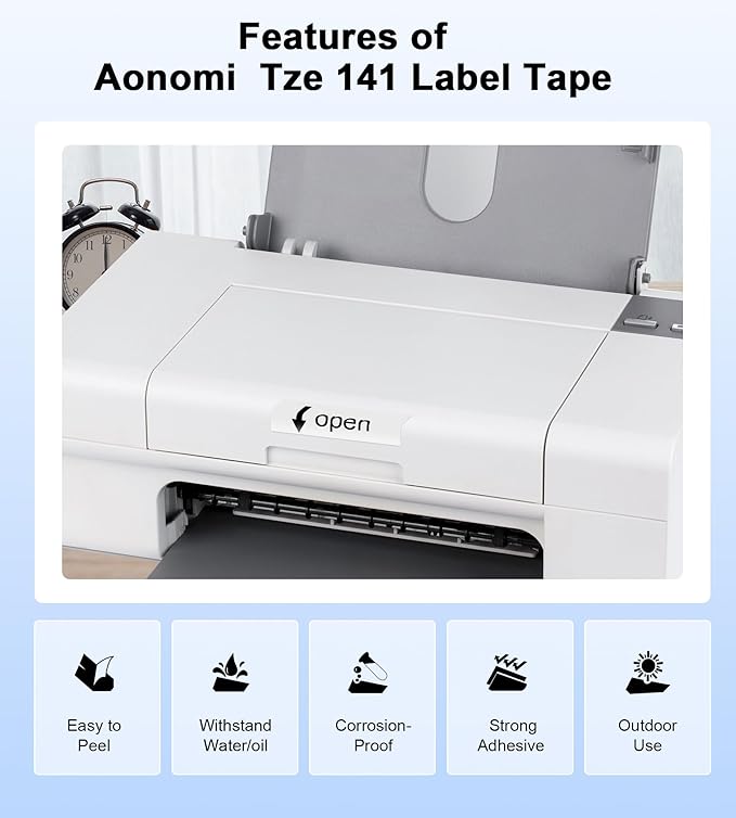 Tze-141 18mm 0.7inch Laminated Clear Tape Compatible for Brother PT-D400 Label Maker Tape Clear, TZ-141 Tze 18mm 3/4inch for Brother P-Touch PT-D600, PT-D410, PT-D610BT Label Maker, 5 Pack