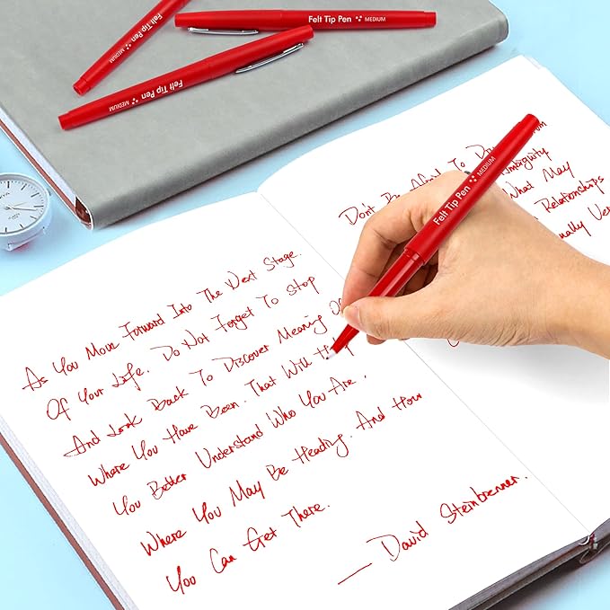 Lelix Felt Tip Pens, 60 Red Pack, 0.7mm Medium Point, Felt Tip Markers Pens for Journaling, Writing, Note Taking, Planner, Perfect for School Office and Art Supplies