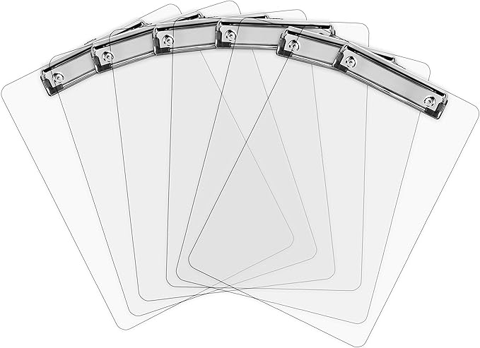 Plastic Clipboards (Set of 12) Transparent Clipboard (Clear) Strong 12.5 x 9 Inch | Holds 100 Sheets! Acrylic Clipboards with Low Profile Clip | Bulk Back to School Supplies for Teachers