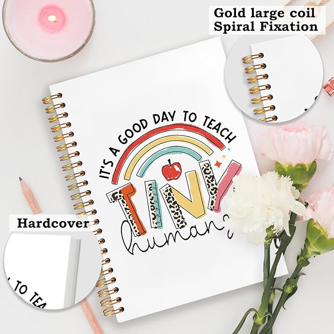 SNNDER Boho Rainbow Teacher Notebook Journal, Teacher Appreciation Gifts, Back To School Gifts for Teachers, It's a Good Day to Teach Tiny Humans Hardcover Spiral Notebooks 5.5x8.3 Inch