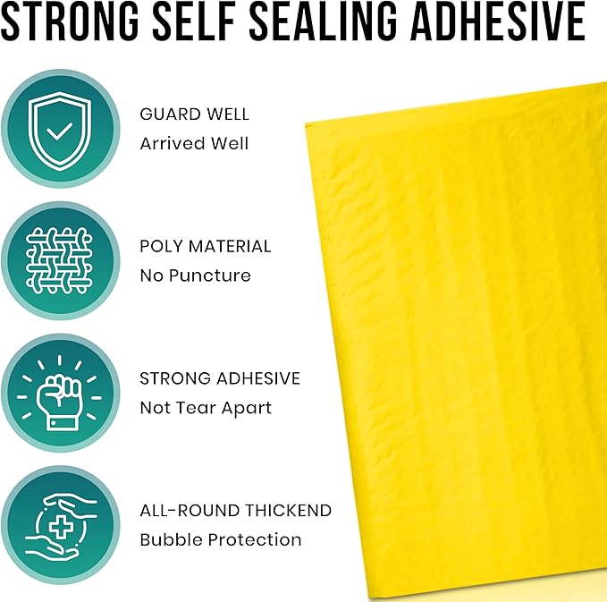 Levex - #0000 4" x 6" [5 Pack] Yellow Poly Bubble Mailers, Padded Envelope Mailers, Packing Envelope & Mailing Bags for Shipping