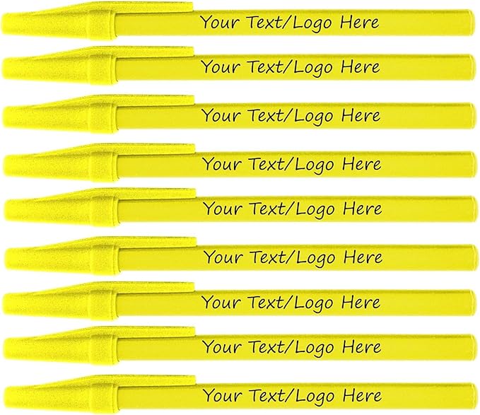 Personalized Stick Pens With your Custom Logo or Text-500 Pack Bulk-for Businesses, Parties, and Events, Custom Printed Slim Ballpoint Pens Colored with Cap, Yellow, Black Ink