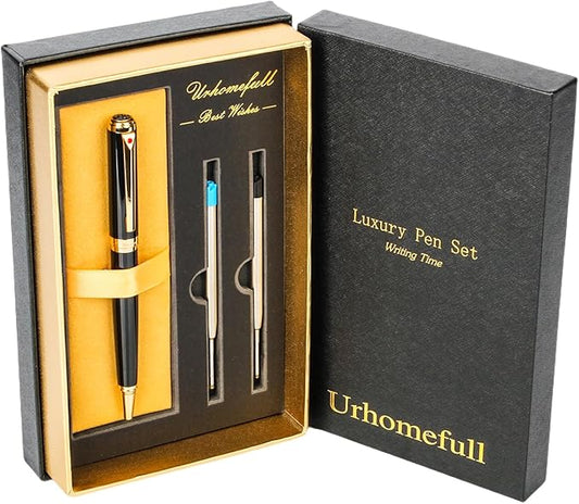 Stunning Ballpoint Pen with 24K Gold Trim, Switzerland Tip Point with Refills, Luxury Ball Point Pen Gift Set for Men Women, Nice Writing Pens for Drawing Chirtmas Black