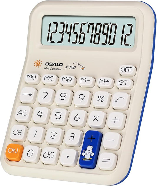 Pendancy Cute Calculator for Kids, Cute Small Calculators Desktop 12 Digit, Basic Function Large LCD Display Big Buttons, for Office, School, Home Use OS-A100 (Blue)