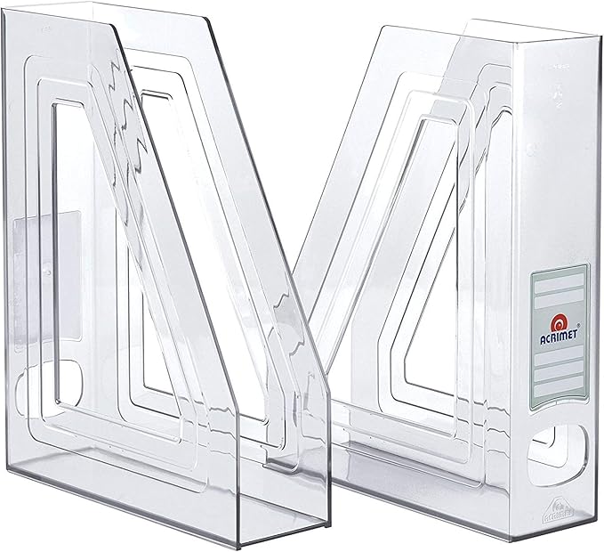 Acrimet Magazine File Holder, Durable Rack, Space-Saving Organizer (Plastic) (Clear Crystal Color) (2 pack)