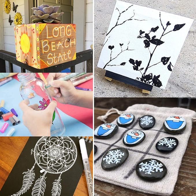 Silver Marker Paint Pens - 6 Pack Acrylic Silver Permanent Marker, 0.7mm Extra Fine Tip Paint Pen for Art project, Drawing, Rock Painting, Stone, Ceramic, Glass, Wood, Plastic, Metal, Canvas DIY Craft