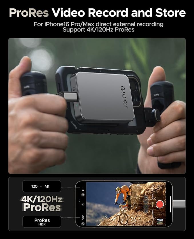 ORICO 1TB Magnetic Portable SSD, Metal Body, 4K 120 fps ProRes HDR Record and Store, Up to 460MB/s, USB C&A 2 in 1 Cable, External SSD Compatible with iPhone 16 Pro Max, Tablet, Computer - K5PLUS