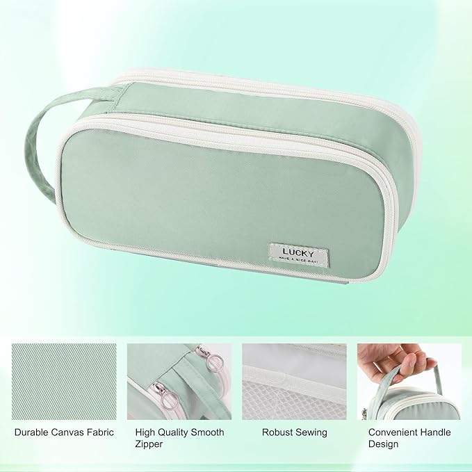 Pencil Case Large Zipper Pencil Pouch for Girls Kids Teens Adults Aesthetic Pencil Bag Stationery Organizer Pen Pencil Case with Handle for School Green