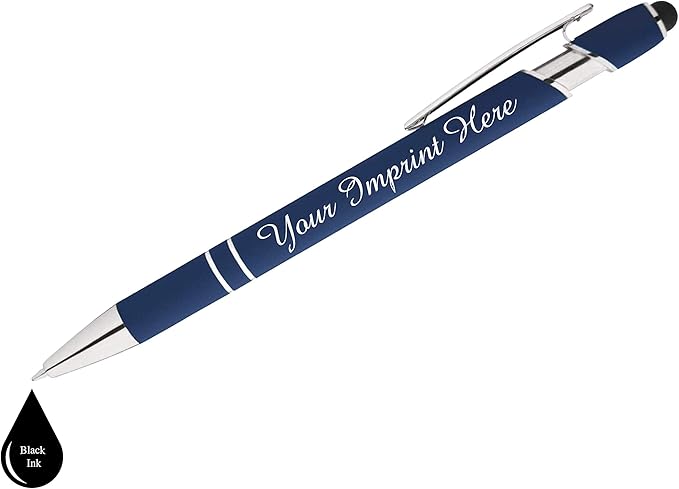 Up to 500 Pcs Custom Pens Bulk | Rainbow of Colors | Soft-Touch Metal Black Ink Personalized with Name or Message (Dark Blue, 50)