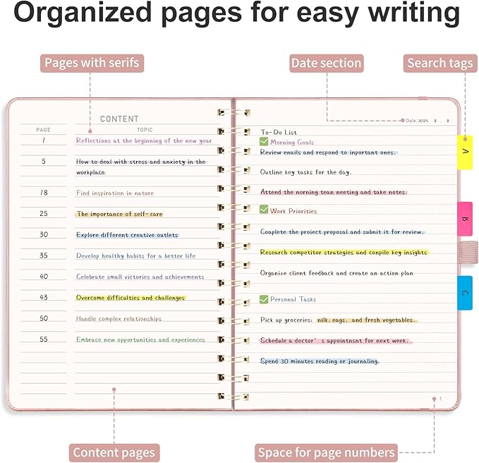 AHGXG Lined Spiral Notebook 8.5" x 11", A4 Large Notebook Journals for Women Men, Leather Hardcover, 100 GSM Thick College Ruled Paper, Notebooks for Work School Note Taking Writing, Rose Gold